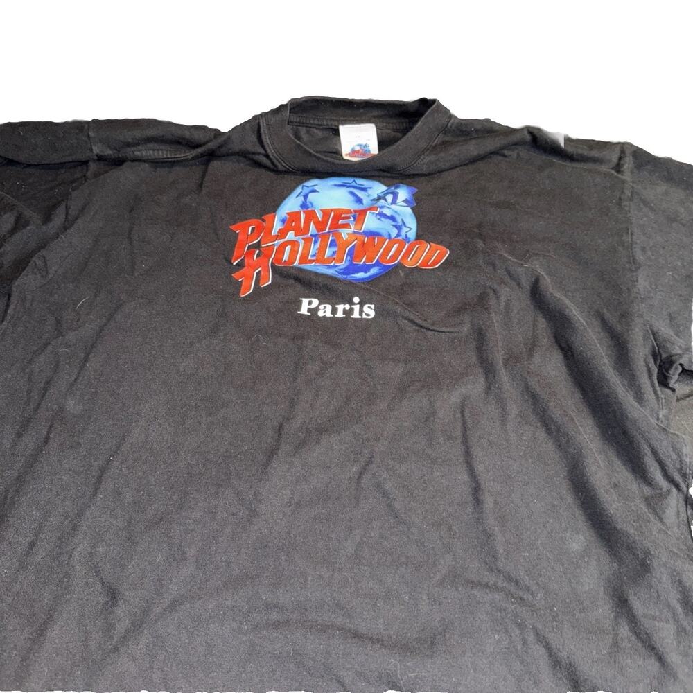 Planet Hollywood Paris T Shirt Vintage 90s Black Graphic Tee